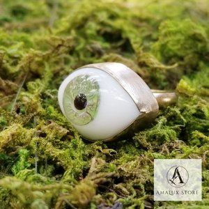 Brass, Realistic Green Evil Eye Ring